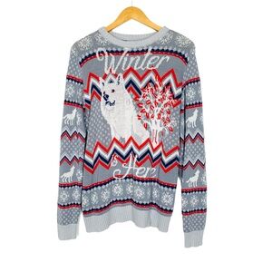 Game Of Thrones Winter Is Here Christmas Sweater Wolf Knit Cotton Men’s XL